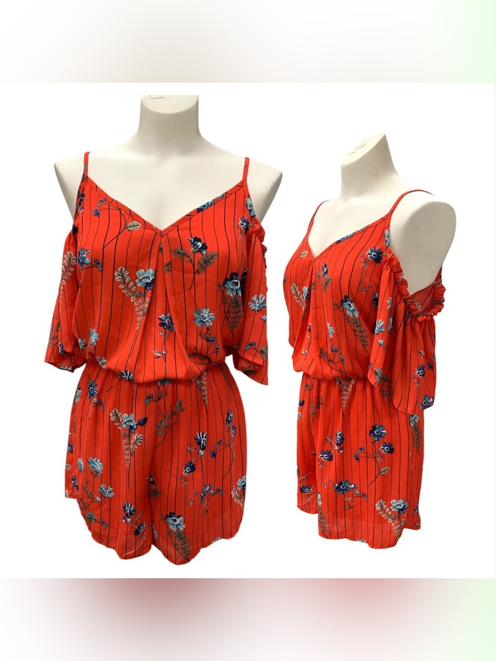 Sienna Sky Red Floral Cold-Shoulder Romper Size M